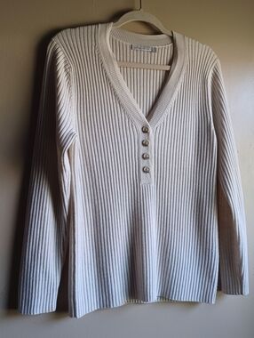 PETER MILLAR CREAM SWEATER 100% EXTRAFINE ITALIAN MERINO WOOL SZ L